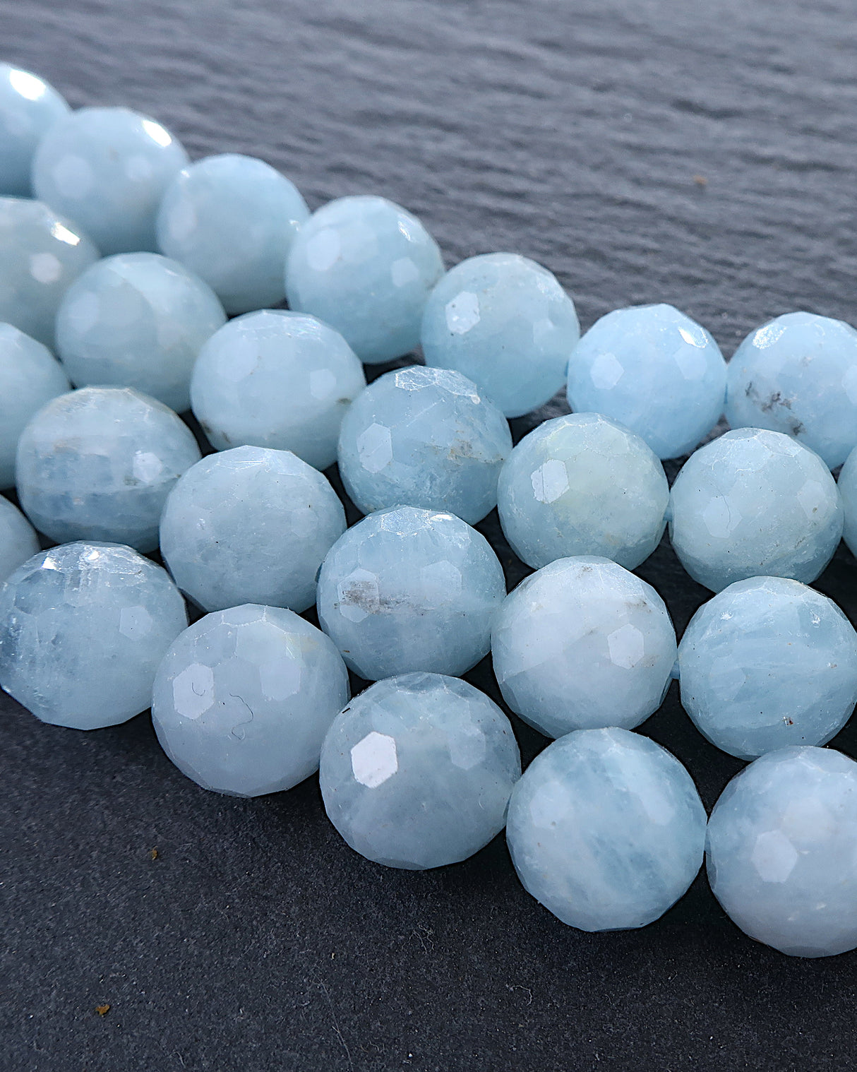 8mm · Faceted · Aquamarine · Round Beads · 15" full strand