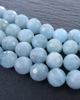 8mm · Faceted · Aquamarine · Round Beads · 15" full strand