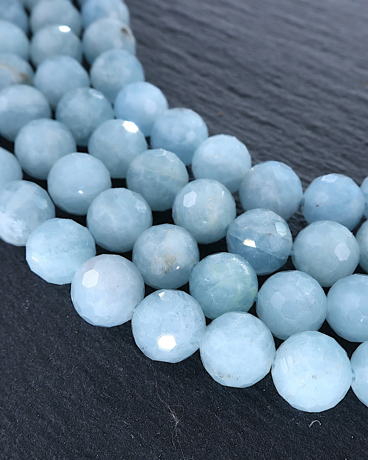 8mm · Faceted · Aquamarine · Round Beads · 15" full strand