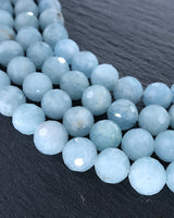 8mm · Faceted · Aquamarine · Round Beads · 15" full strand