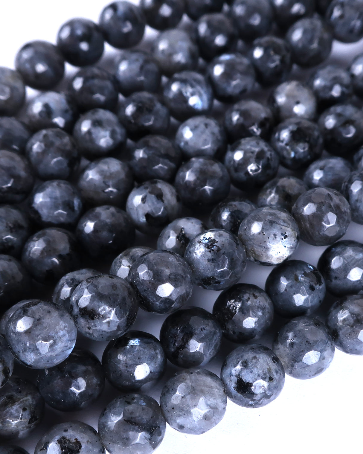 8mm · Faceted · Larvikite · Round Beads · 15" full strand