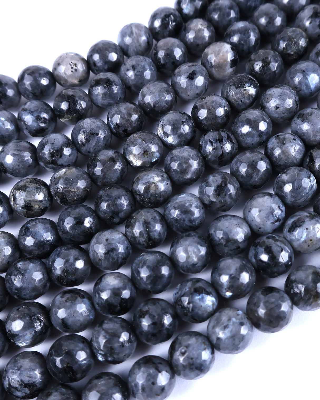8mm · Faceted · Larvikite · Round Beads · 15" full strand