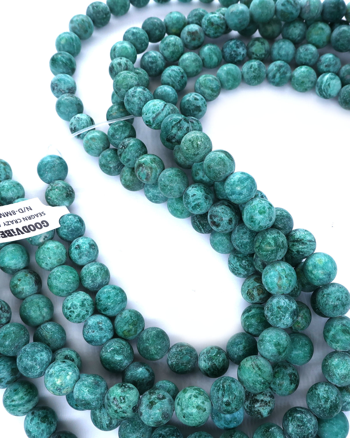 8mm · Frosted · Seagreen Crazy Agate · round beads · 15"