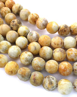8mm · Frosted · Yellow Crazy Agate · round beads · 15"