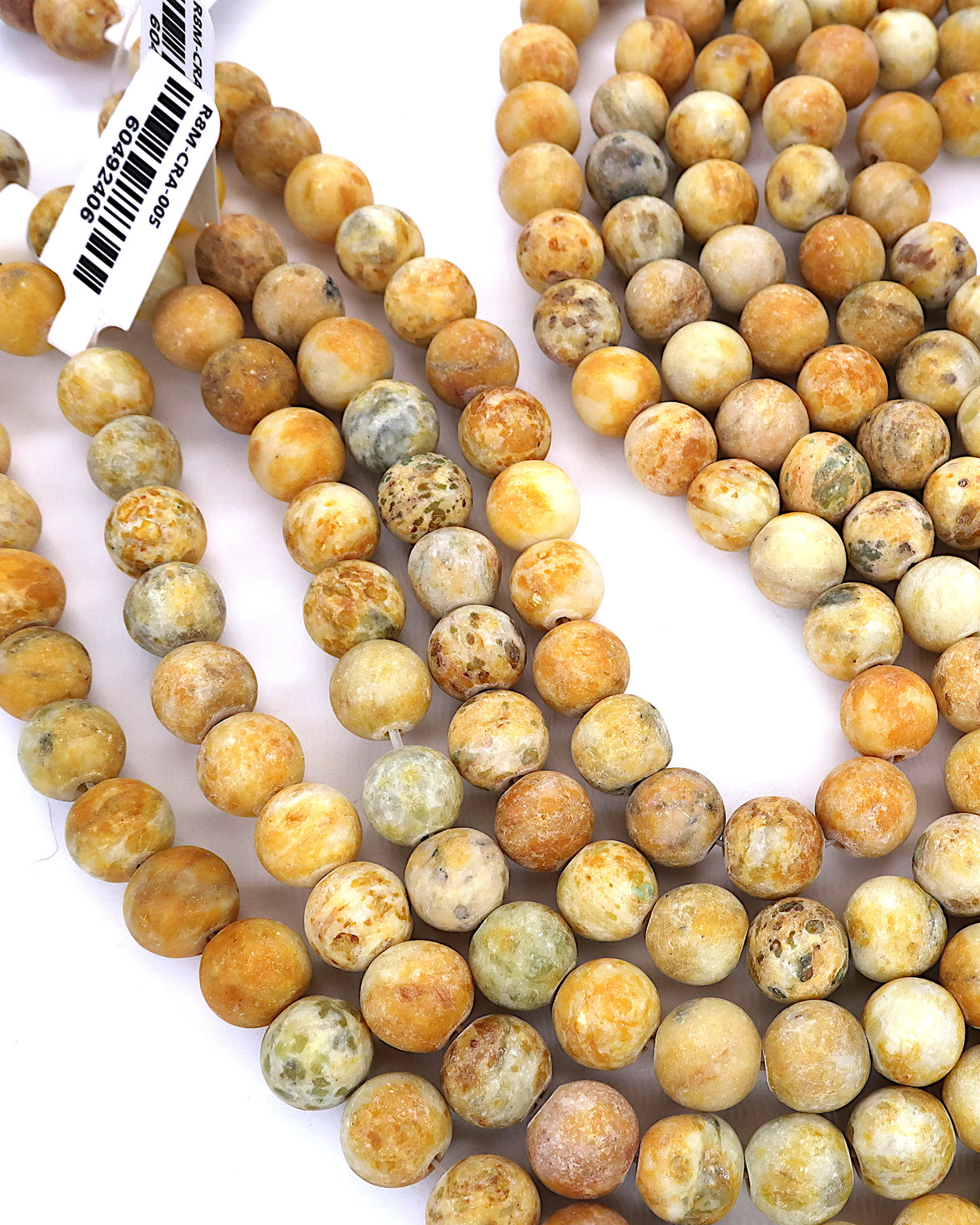 8mm · Frosted · Yellow Crazy Agate · round beads · 15"