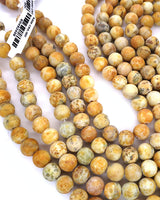 8mm · Frosted · Yellow Crazy Agate · round beads · 15"