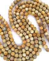 8mm · Frosted · Yellow Crazy Agate · round beads · 15"