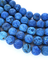 8mm · Frosted · Dark Blue Crazy Agate · round beads · 15"