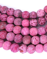 8mm · Frosted · Pink Crazy Agate · round beads · 15"
