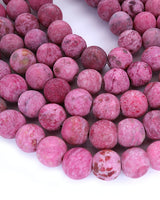 8mm · Frosted · Pink Crazy Agate · round beads · 15"