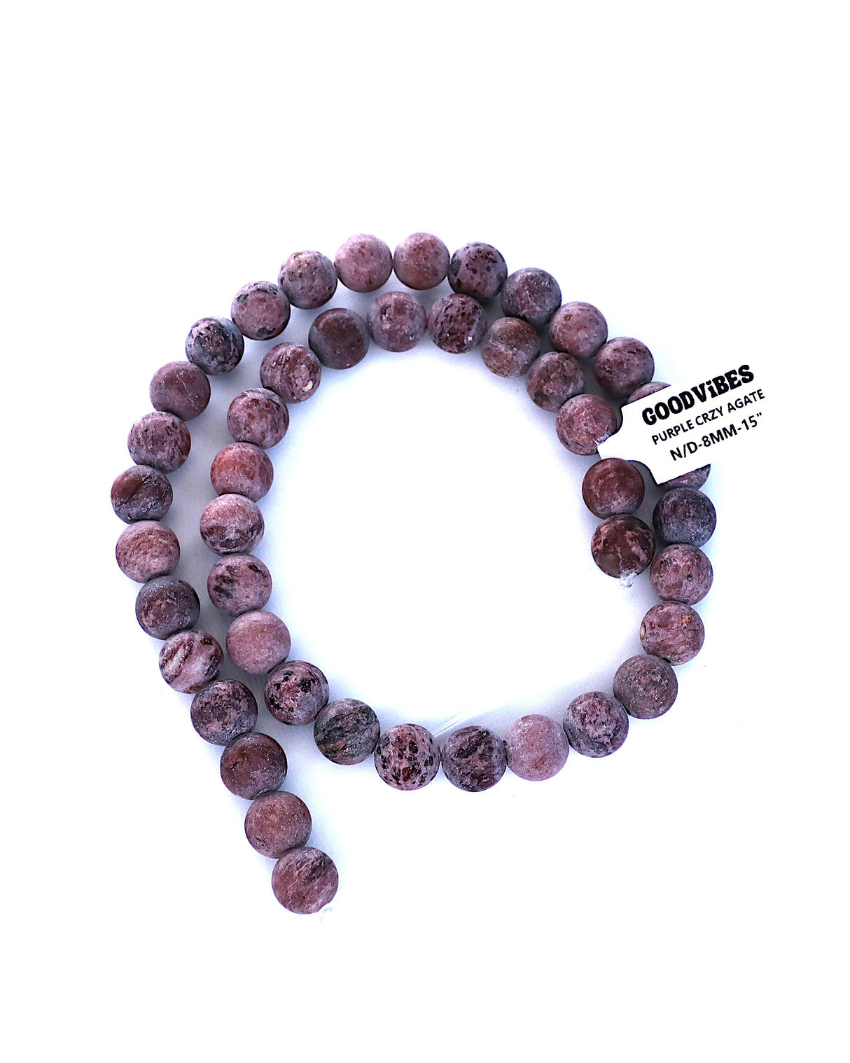 8mm · Frosted · Purple Crazy Agate · round beads · 15"