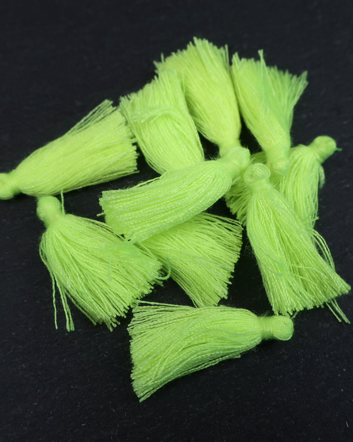 Mini Neon Yellow Tassels · 10 pack