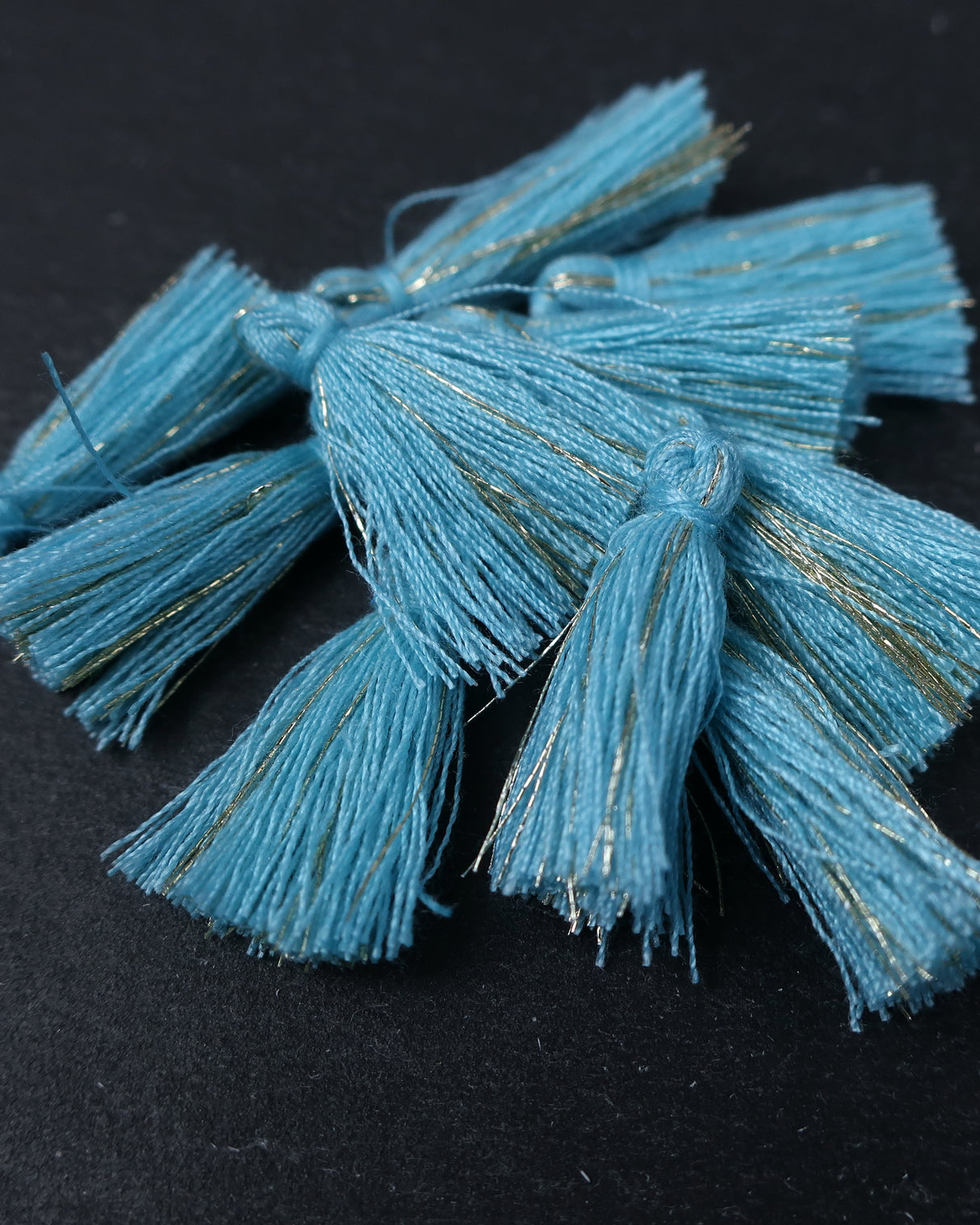 Mini Gold and Blue Tassels · 10 pack