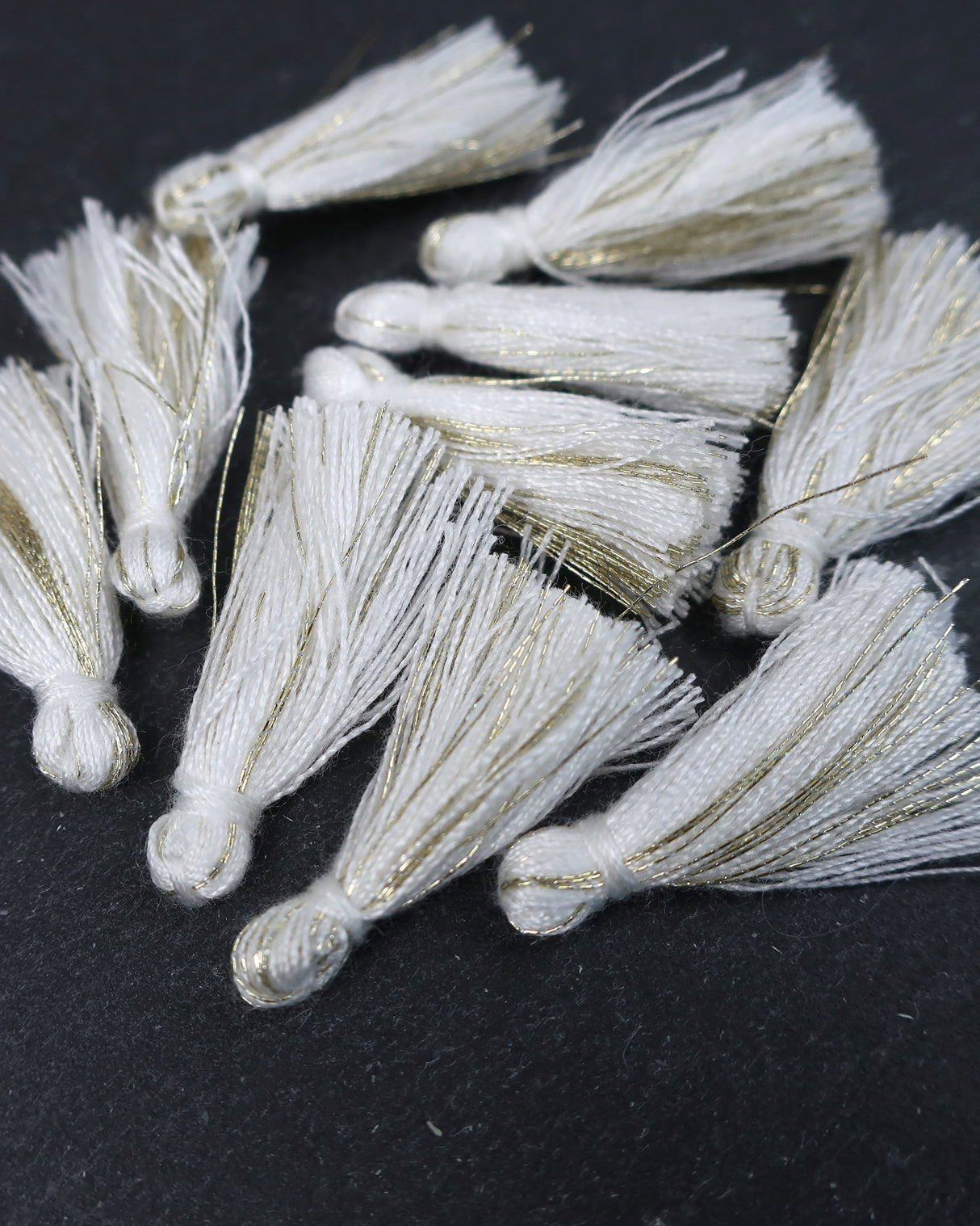 Mini Gold & White Tassels · 10 pack